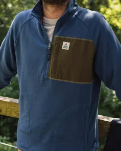 Hoodies & Sweatshirts|Men's Outlet>Passenger Offgrid 1/4 Zip Recycled Cotton Sweatshirt Dark Denim