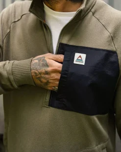 Hoodies & Sweatshirts|Men's Outlet>Passenger Offgrid 1/4 Zip Recycled Cotton Sweatshirt Dusty Olive