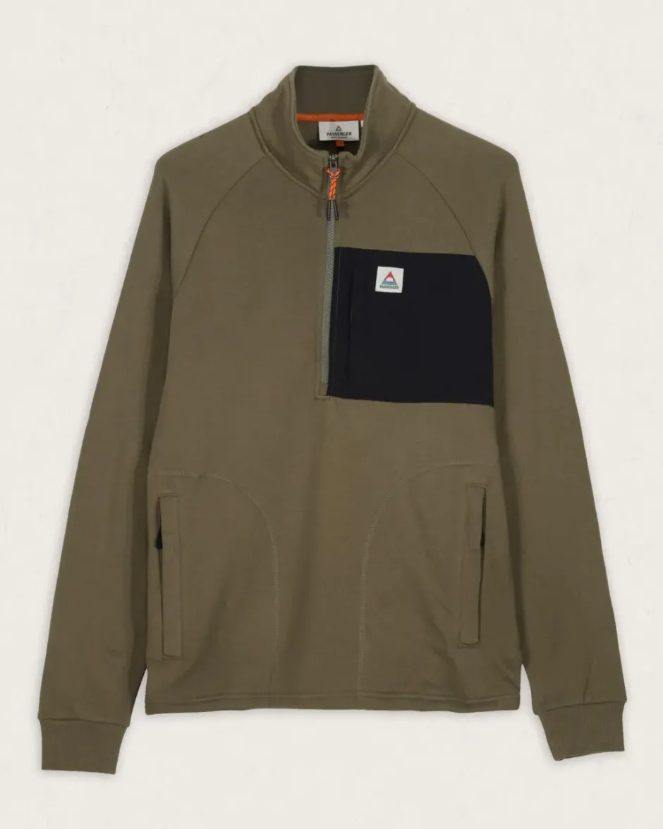 Hoodies & Sweatshirts|Men's Outlet>Passenger Offgrid 1/4 Zip Recycled Cotton Sweatshirt Dusty Olive