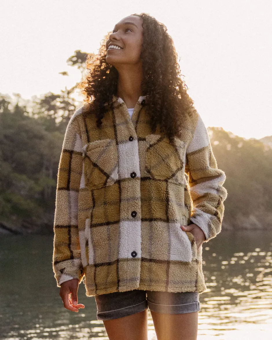 Shirts|Fleece>Passenger Olympus Yarn Dye Recycled Sherpa Fleece Shirt Honey Check