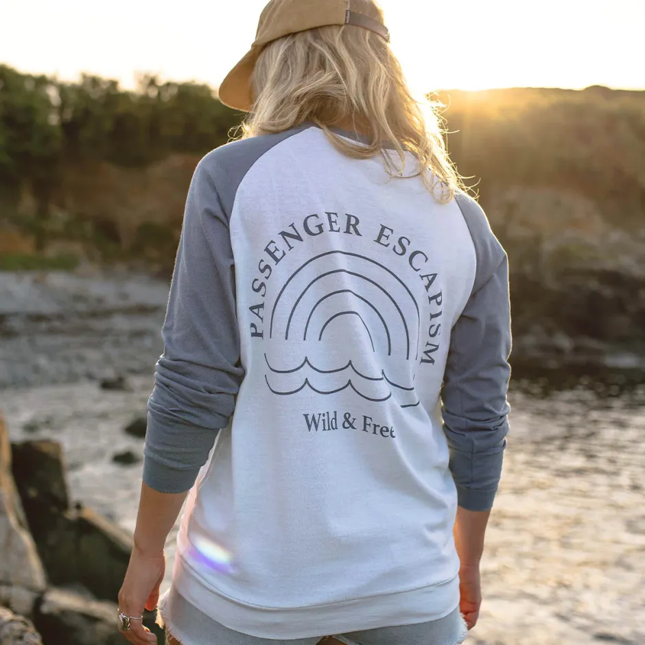 Tops & T-Shirts|Women's Outlet>Passenger Rainbow Recycled Cotton LS T-Shirt Stone Blue