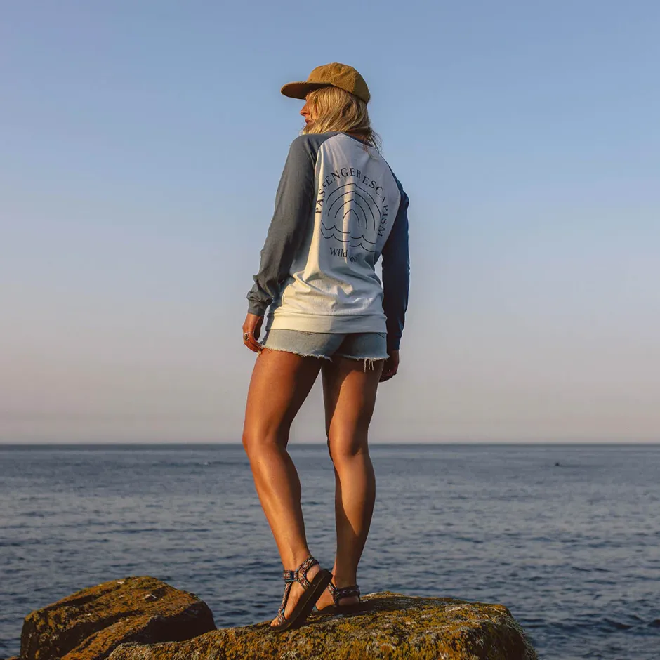Tops & T-Shirts|Women's Outlet>Passenger Rainbow Recycled Cotton LS T-Shirt Stone Blue