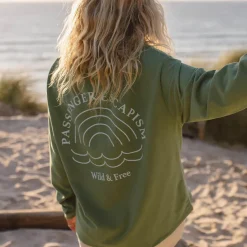 Hoodies & Sweatshirts>Passenger Rainbow Recycled Cotton Oversized Sweatshirt Dark Ivy
