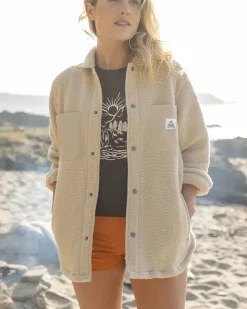 Shirts|Fleece>Passenger Rappel Recycled Sherpa Oversized Shirt Oatmeal