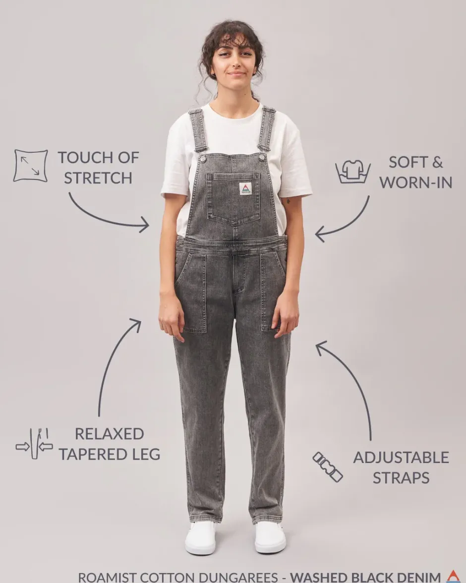 Dungarees & Pants|Women's Outlet>Passenger Roamist Organic Cotton Dungarees Washed Black Denim