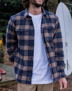 Shirts|Men's Outlet>Passenger Rustic Organic Cotton Heavyweight Overshirt Rich Navy Check