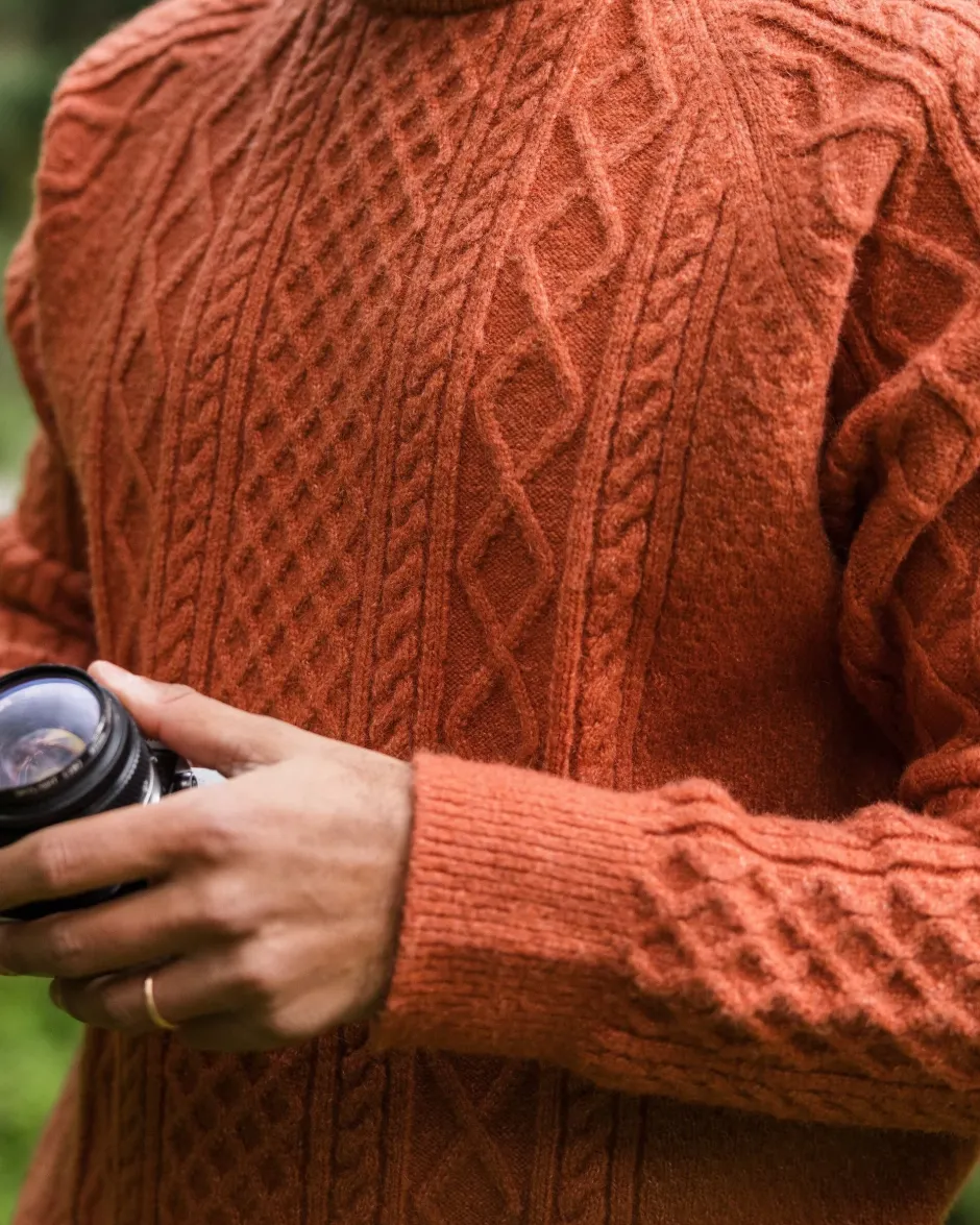 Knitwear|Men's Outlet>Passenger Sandbar Cable Knitted Jumper Baked Clay