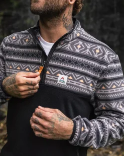 Fleece|Fleece>Floris van Bommel Set Off Recycled Polar 1/4 Zip Fleece Nordic Geo Charcoal