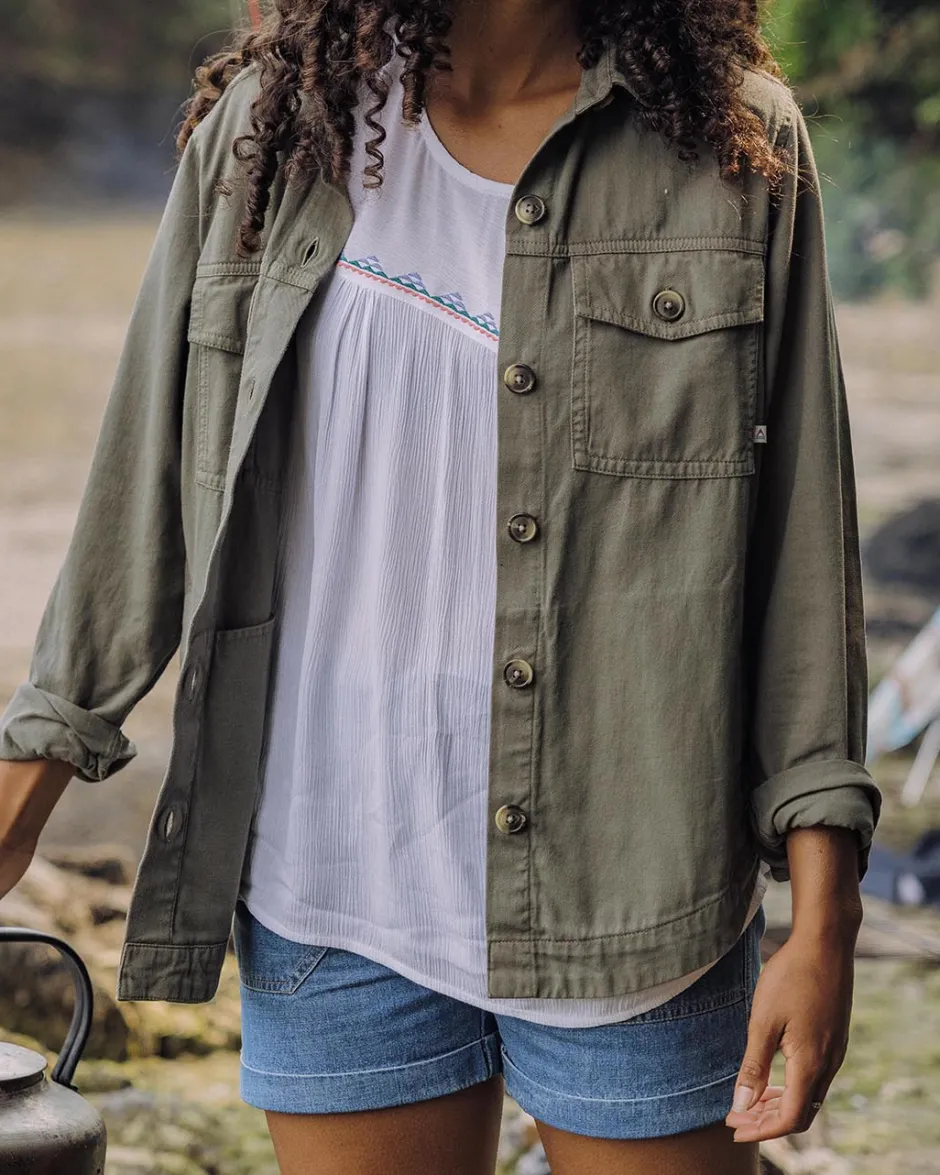 Shirts|Women's Outlet>Passenger Stardust Organic Cotton Ls Shirt Dusty Olive