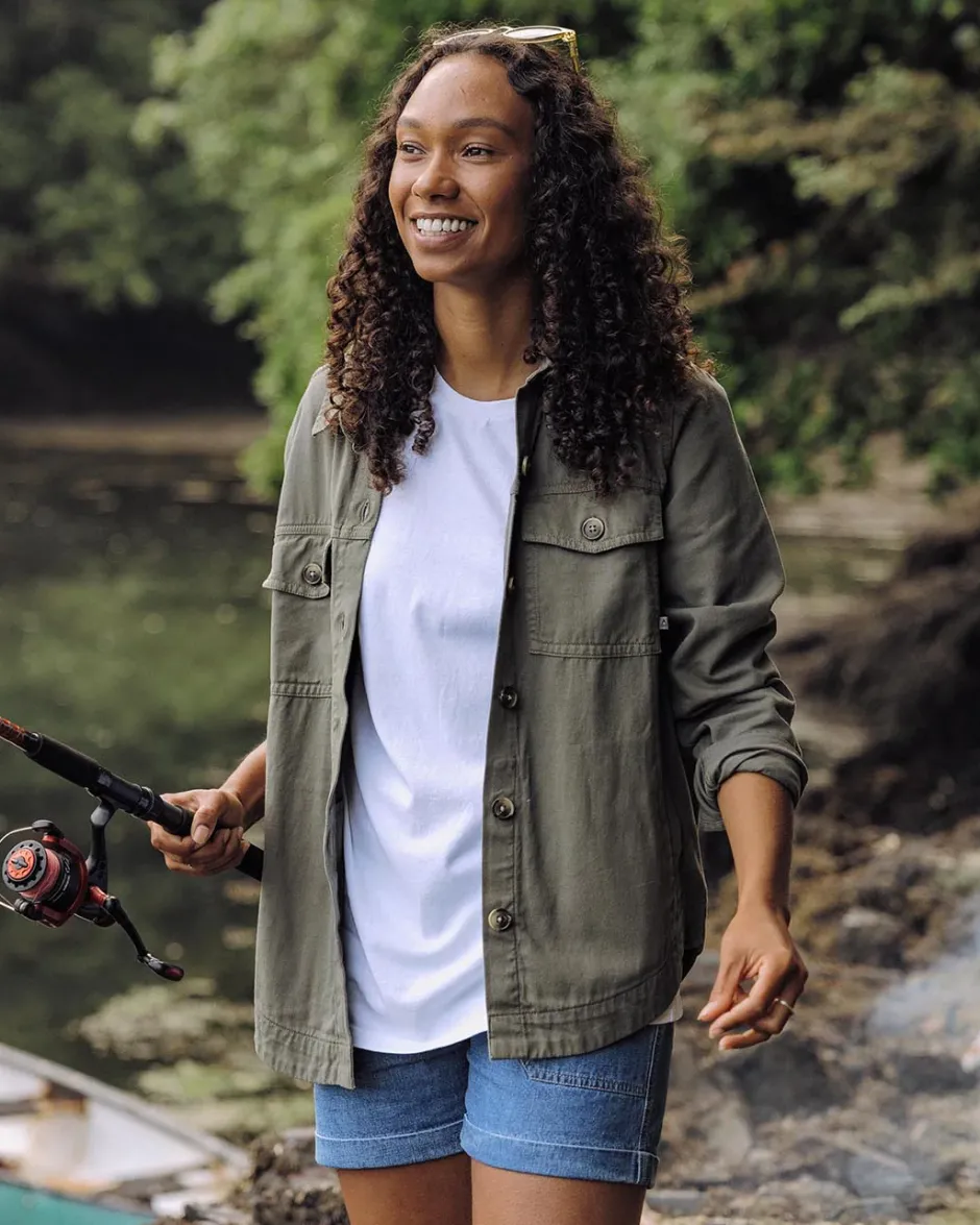 Shirts|Women's Outlet>Passenger Stardust Organic Cotton Ls Shirt Dusty Olive