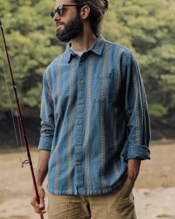 Shirts|Men's Outlet>Passenger Voyage Organic Cotton Jacquard Shirt Mediterranean Geo Stripe