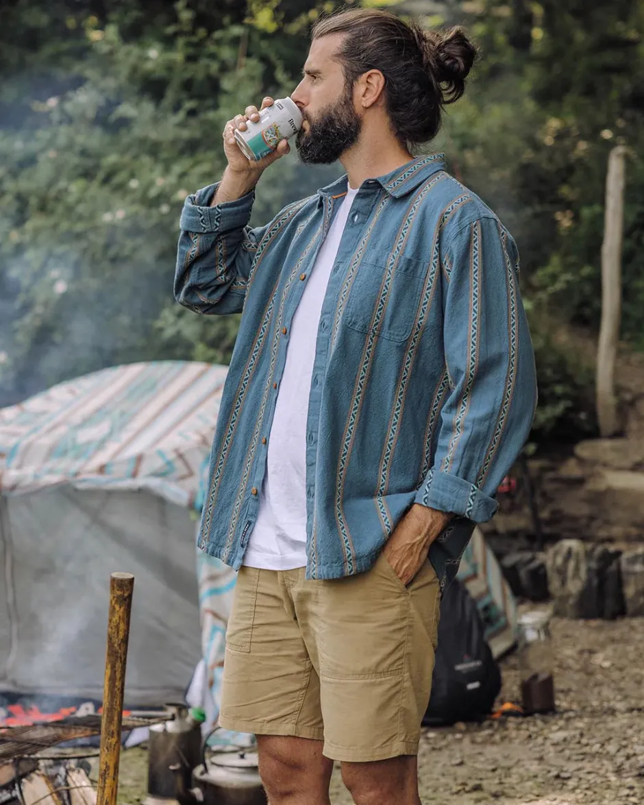 Shirts|Men's Outlet>Passenger Voyage Organic Cotton Jacquard Shirt Mediterranean Geo Stripe