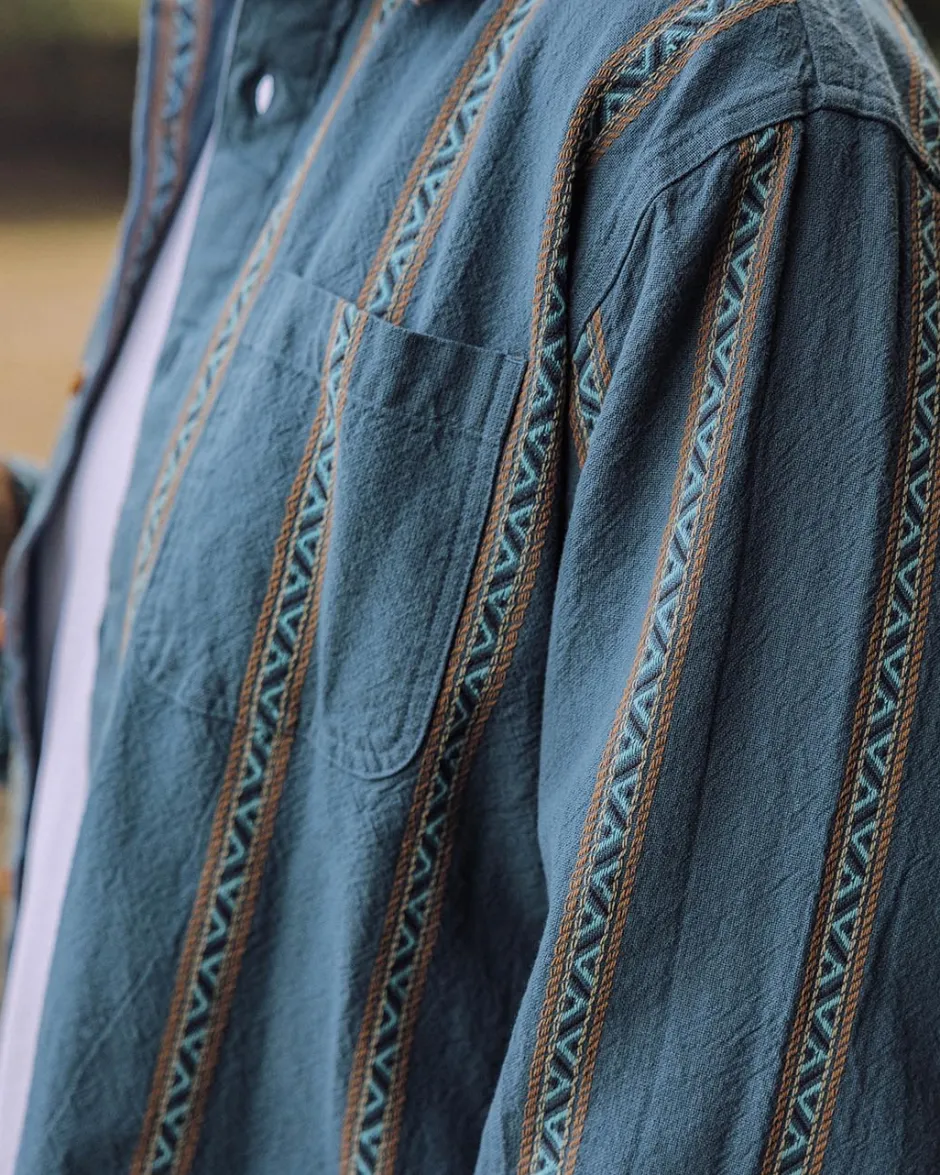 Shirts|Men's Outlet>Passenger Voyage Organic Cotton Jacquard Shirt Mediterranean Geo Stripe