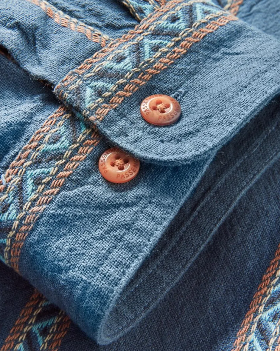 Shirts|Men's Outlet>Passenger Voyage Organic Cotton Jacquard Shirt Mediterranean Geo Stripe