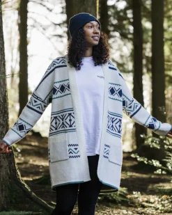 Knitwear|Women's Outlet>Passenger Whimsical Recycled Knit Cardigan Homespun Stripe Off White