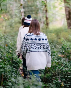Knitwear|Women's Outlet>Passenger Whimsical Recycled Oversized Polo Neck Knitted Jumper Homespun Stripe Off White