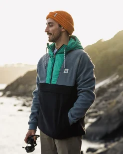 Fleece|Fleece>Floris van Bommel Woodland Hooded 1/2 Zip Polar Fleece Storm Grey/ Black