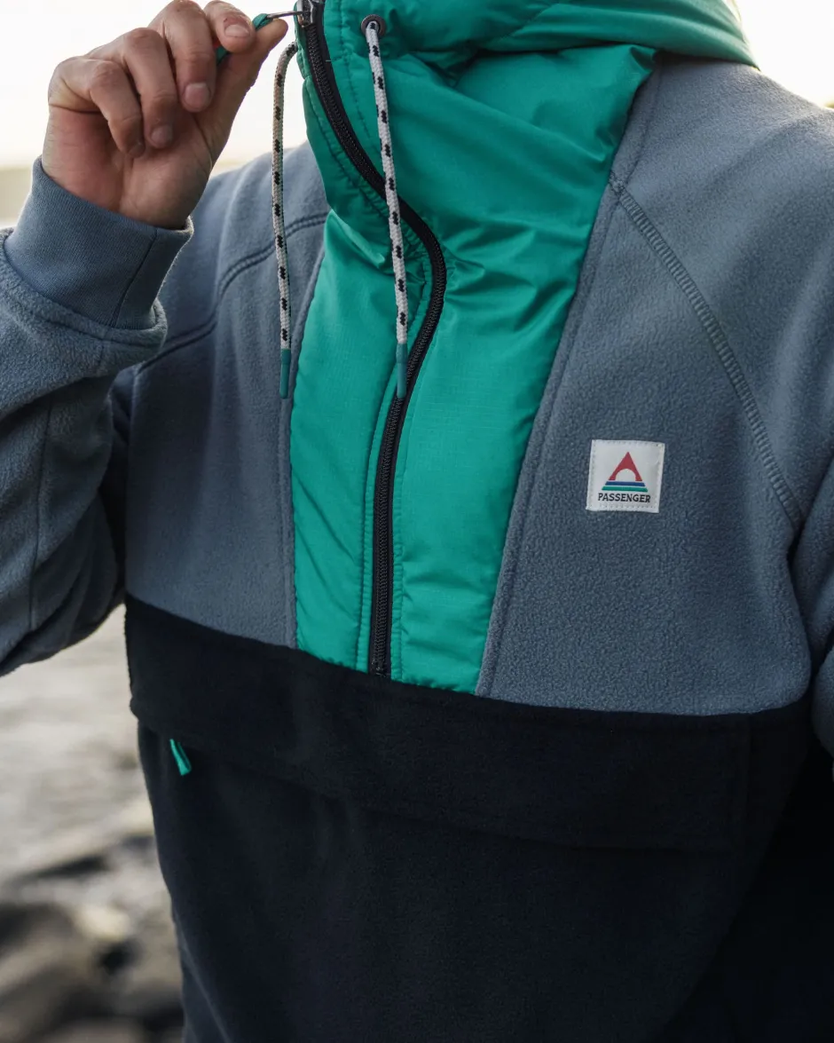 Fleece|Fleece>Floris van Bommel Woodland Hooded 1/2 Zip Polar Fleece Storm Grey/ Black