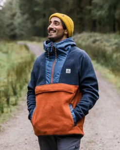 Fleece|Fleece>Floris van Bommel Woodland Hooded 1/2 Zip Polar Fleece Deep Navy/Baked Clay