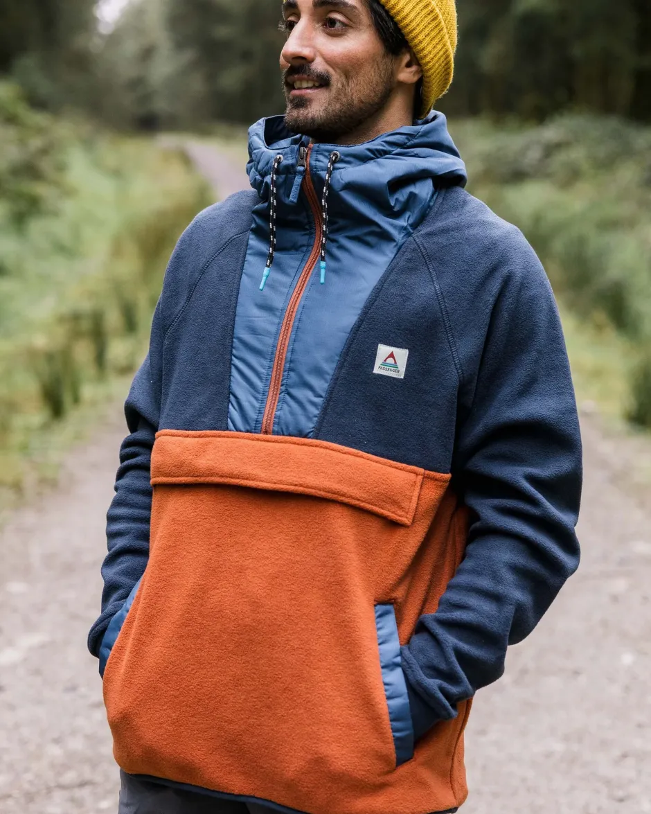 Fleece|Fleece>Floris van Bommel Woodland Hooded 1/2 Zip Polar Fleece Deep Navy/Baked Clay
