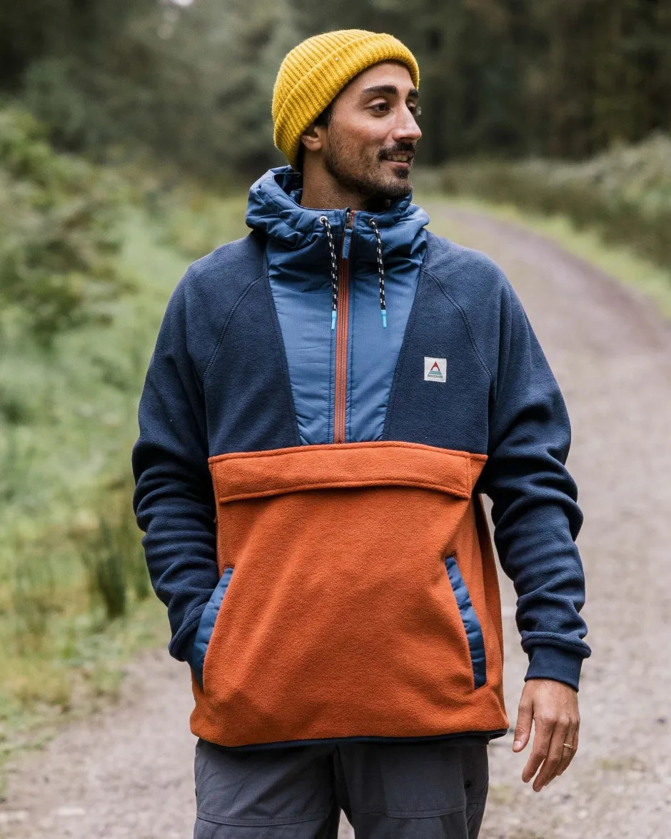 Fleece|Fleece>Floris van Bommel Woodland Hooded 1/2 Zip Polar Fleece Deep Navy/Baked Clay