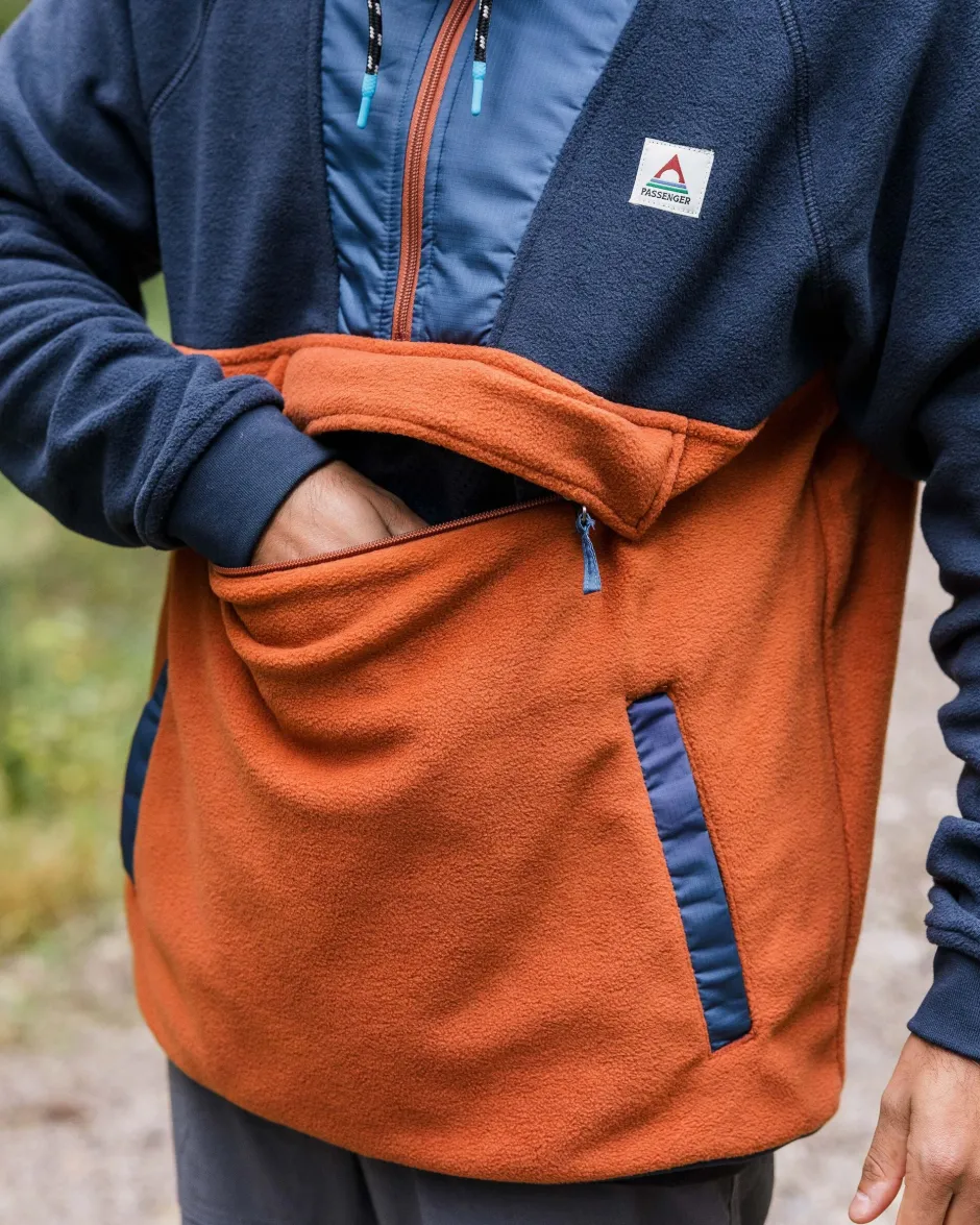 Fleece|Fleece>Floris van Bommel Woodland Hooded 1/2 Zip Polar Fleece Deep Navy/Baked Clay