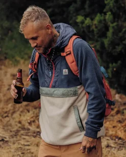 Fleece|Fleece>Passenger Woodland Hooded 1/2 Zip Recycled Polar Fleece Dark Denim/Oatmeal