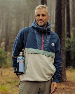 Fleece|Fleece>Passenger Woodland Hooded 1/2 Zip Recycled Polar Fleece Dark Denim/Oatmeal
