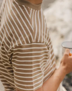 T-Shirts & Tank Tops|Men's Outlet>Floris van Bommel Zen Recycled Relaxed Fit T-Shirt Toffee Stripe